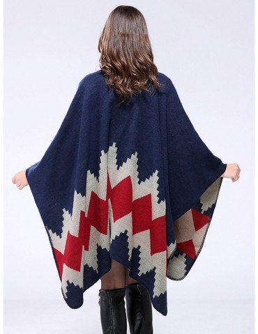 Ethnic Geometric Print Irregular Cloak Coats For Women